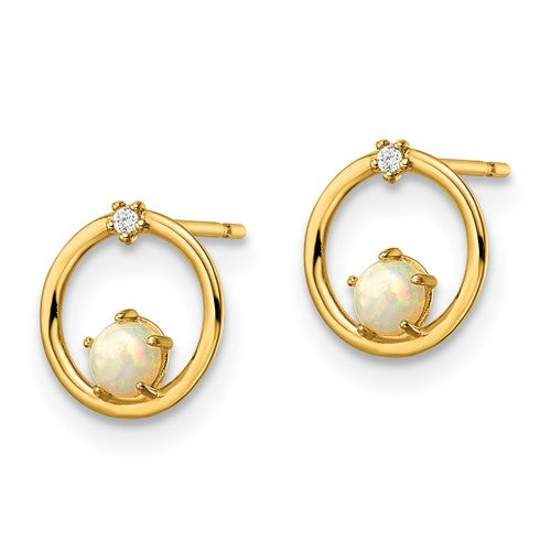 14k Gold Created Opal and CZ Circle Post Earrings- Sparkle & Jade-SparkleAndJade.com YE1967
