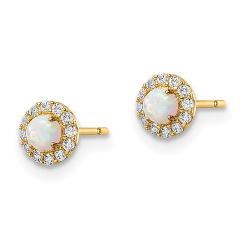 14k Gold Created Opal and CZ Halo Post Earrings- Sparkle & Jade-SparkleAndJade.com SE3026