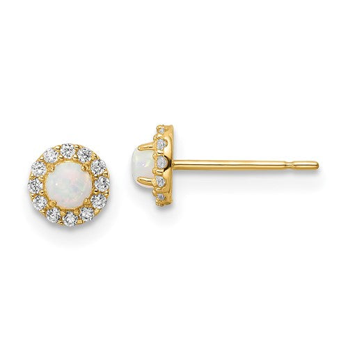 14k Gold Created Opal and CZ Halo Post Earrings- Sparkle & Jade-SparkleAndJade.com SE3026