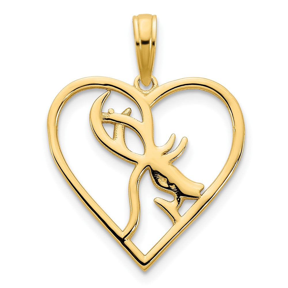 14k Gold Deer in a Heart Pendant- Sparkle & Jade-SparkleAndJade.com D5066