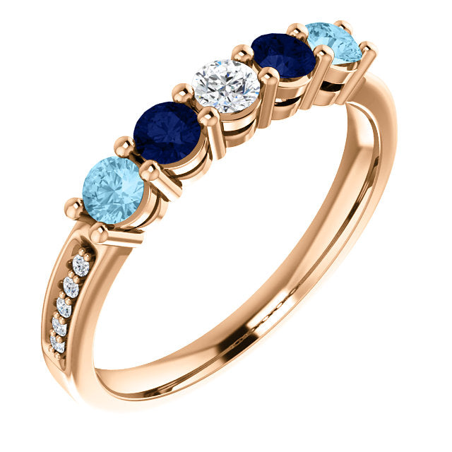 14k Gold Diamond Accented Mother's Family Birthstone Ring- Sparkle & Jade-SparkleAndJade.com 71817