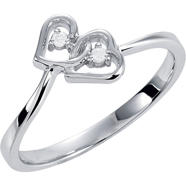14k Gold Diamond Double 2-Stone Heart Promise Ring - White, Rose or Yellow- Sparkle & Jade-SparkleAndJade.com 60364:251555:P