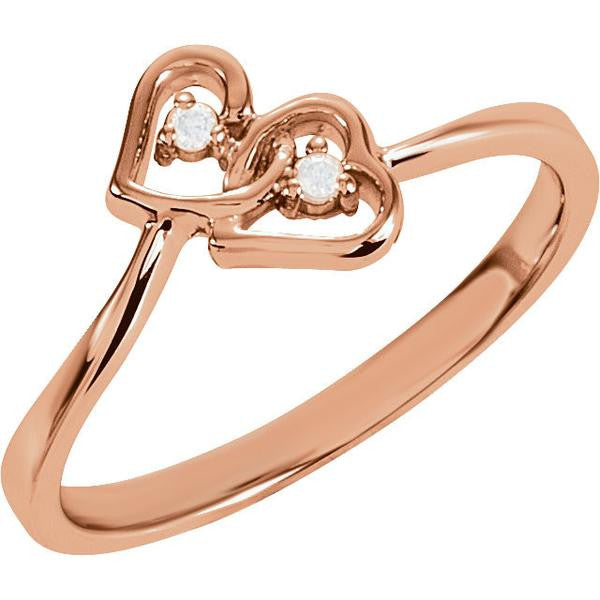 14k Gold Diamond Double 2-Stone Heart Promise Ring - White, Rose or Yellow- Sparkle & Jade-SparkleAndJade.com 60364:60000:P