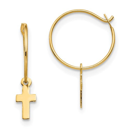 14k Gold Endless Hoop With Small Cross Earrings- Sparkle & Jade-SparkleAndJade.com SE342