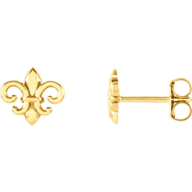 14k Gold Fleur-De-Lis Stud Earrings- Sparkle & Jade-SparkleAndJade.com 28615:102:P