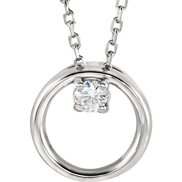 14k Gold Forever One™ Moissanite Circle Pendant 18" Necklace- Sparkle & Jade-SparkleAndJade.com 653373:60000:P