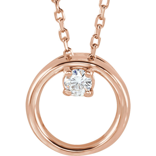 14k Gold Forever One™ Moissanite Circle Pendant 18" Necklace- Sparkle & Jade-SparkleAndJade.com 653373:60002:P