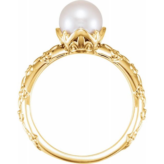 14k Gold Freshwater Cultured Pearl & .02 CTW Diamond Vintage Inspired Ring- Sparkle & Jade-SparkleAndJade.com 