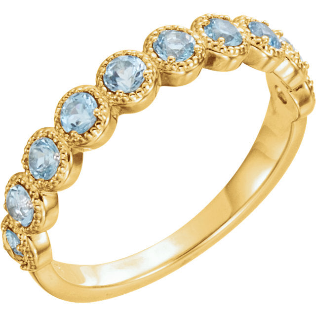 14k Gold Genuine Aquamarine Beaded Milgrain Anniversary Ring - White, Yellow or Rose Gold- Sparkle & Jade-SparkleAndJade.com 71896:601:P