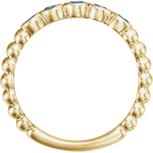 14k Gold Genuine Aquamarine Bezel Set Beaded Ring- Sparkle & Jade-SparkleAndJade.com 