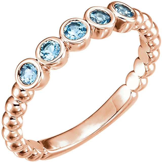 14k Gold Genuine Aquamarine Bezel Set Beaded Ring- Sparkle & Jade-SparkleAndJade.com 71926:602:P