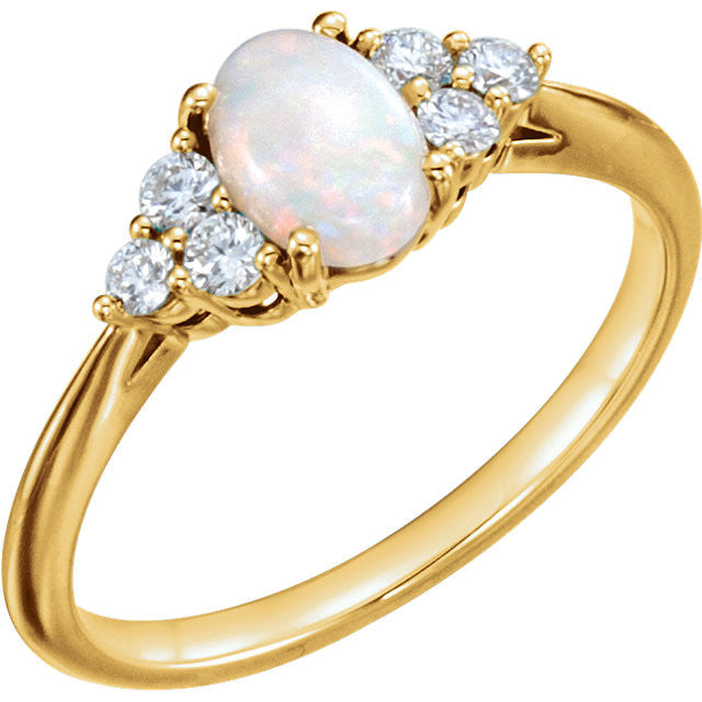14k Gold Genuine Australian Opal & 1/5 CTW Diamond Ring - White, Rose or Yellow- Sparkle & Jade-SparkleAndJade.com 71812:601:P