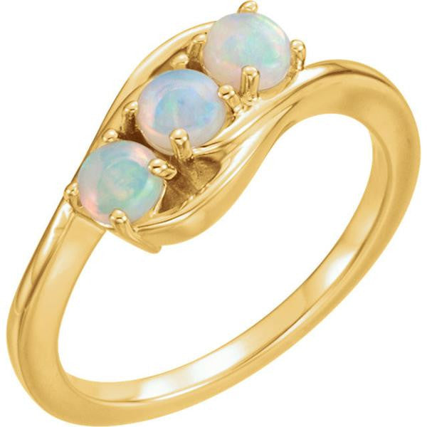 14k Gold Genuine Australian Opal Three Stone Ring - White, Yellow or Rose- Sparkle & Jade-SparkleAndJade.com 71901:601:P