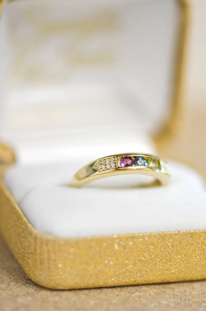 14k Gold Genuine Diamond Channel Set Mother's Family Birthstone Ring- Sparkle & Jade-SparkleAndJade.com 