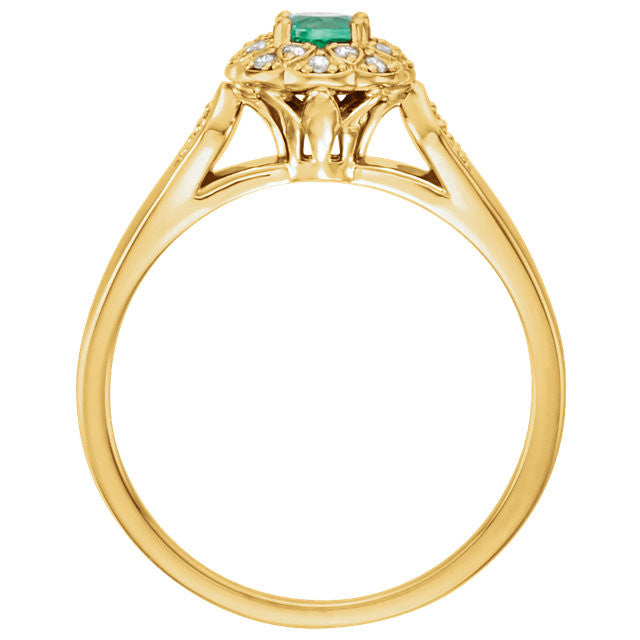 14k Gold Genuine Emerald & 1/10 CTW Diamond Halo-Style Ring- Sparkle & Jade-SparkleAndJade.com 