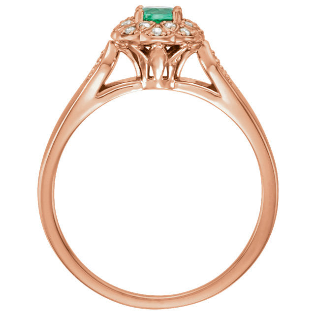 14k Gold Genuine Emerald & 1/10 CTW Diamond Halo-Style Ring- Sparkle & Jade-SparkleAndJade.com 