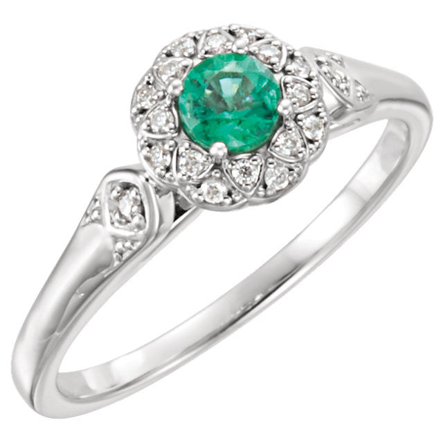 14k Gold Genuine Emerald & 1/10 CTW Diamond Halo-Style Ring- Sparkle & Jade-SparkleAndJade.com 71783:6000:P
