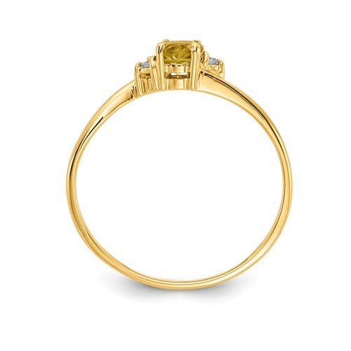 14k Gold Genuine Petite 4mm Round Peridot and Diamond Ring- Sparkle & Jade-SparkleAndJade.com 