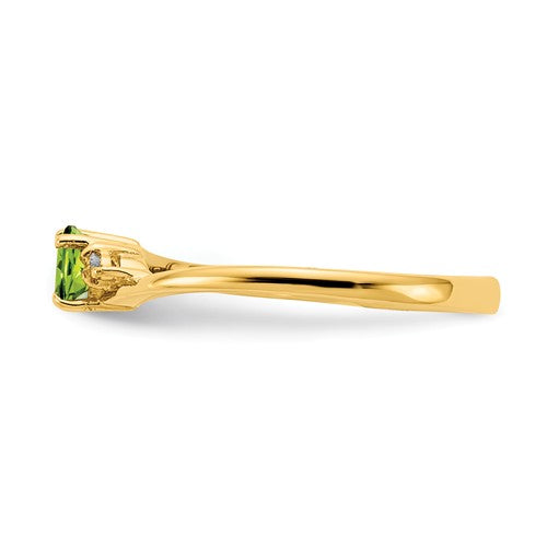 14k Gold Genuine Petite 4mm Round Peridot and Diamond Ring- Sparkle & Jade-SparkleAndJade.com 