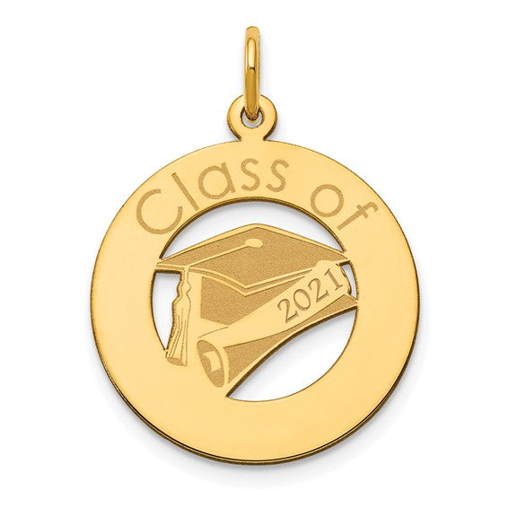 14k Gold Graduation Year and Name Round Pendant Charm Pendant- Sparkle & Jade-SparkleAndJade.com 
