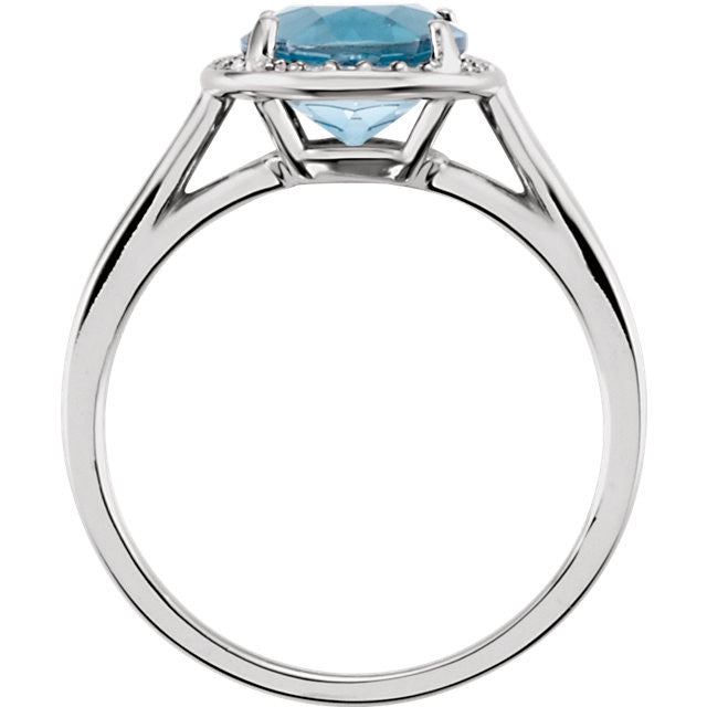 14k Gold London Blue Topaz .05CTW Diamond Halo Ring- Sparkle & Jade-SparkleAndJade.com 