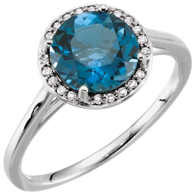 14k Gold London Blue Topaz .05CTW Diamond Halo Ring- Sparkle & Jade-SparkleAndJade.com 71632:70000:P