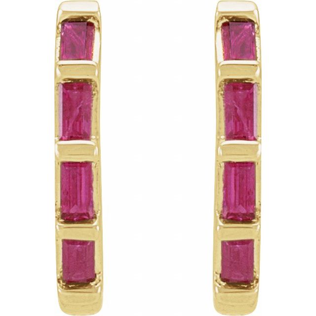 14k Gold Natural Stone Huggie Hoop Earrings - Diamond, Ruby or Sapphire- Sparkle & Jade-SparkleAndJade.com 