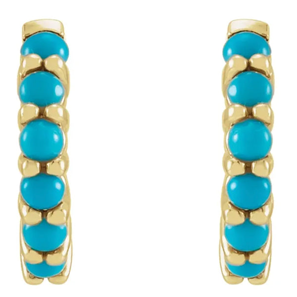 14k Gold Natural Turquoise Huggies Hoop Earrings- Sparkle & Jade-SparkleAndJade.com 