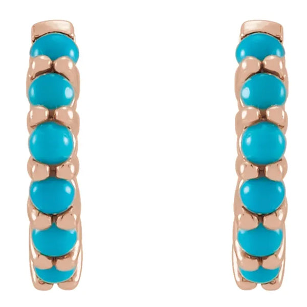 14k Gold Natural Turquoise Huggies Hoop Earrings- Sparkle & Jade-SparkleAndJade.com 