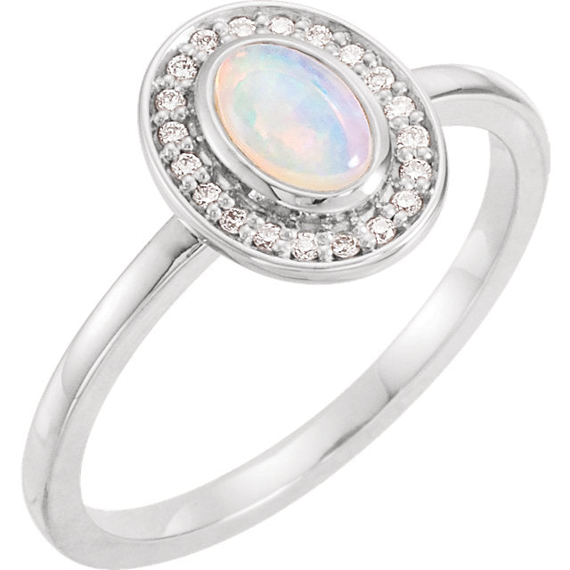 14k Gold Oval Genuine Opal Diamond Halo Ring - White, Yellow or Rose or Platinum- Sparkle & Jade-SparkleAndJade.com 71821:630:P