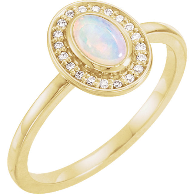 14k Gold Oval Genuine Opal Diamond Halo Ring - White, Yellow or Rose or Platinum- Sparkle & Jade-SparkleAndJade.com 71821:631:P