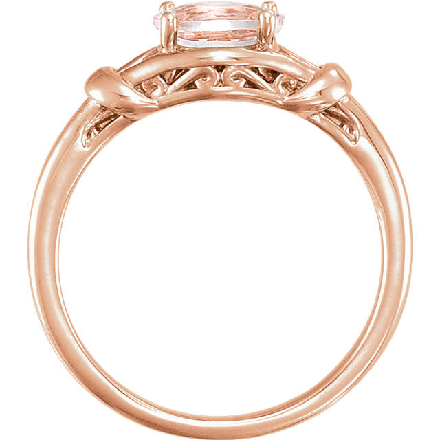 14k Gold Oval Morganite Knot Ring - White Rose or Yellow Gold- Sparkle & Jade-SparkleAndJade.com 