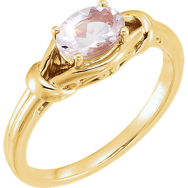 14k Gold Oval Morganite Knot Ring - White Rose or Yellow Gold- Sparkle & Jade-SparkleAndJade.com 71922:602:P