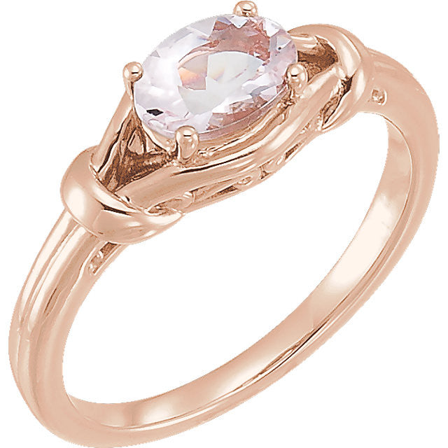 14k Gold Oval Morganite Knot Ring - White Rose or Yellow Gold- Sparkle & Jade-SparkleAndJade.com 71922:603:P