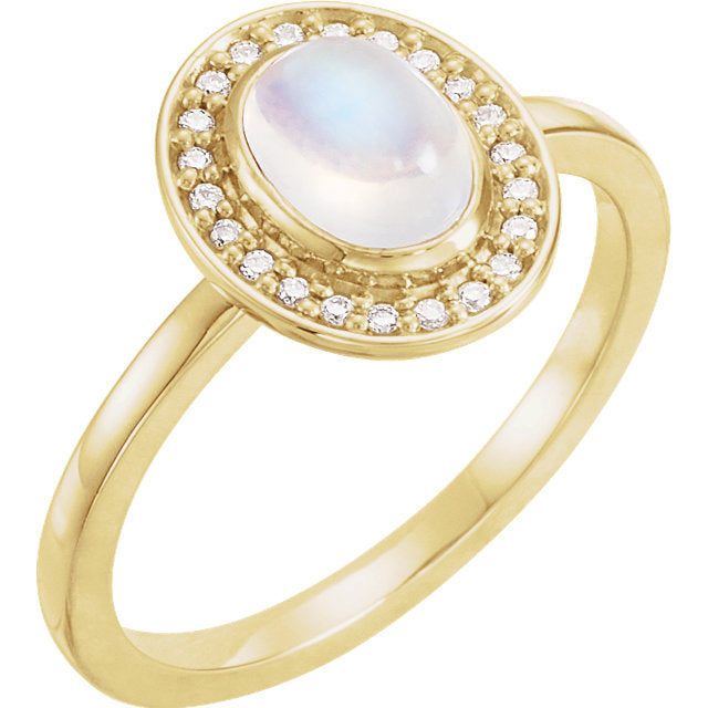 14k Gold Oval Rainbow Moonstone Diamond Halo Ring - White, Yellow or Rose or Platinum- Sparkle & Jade-SparkleAndJade.com 71821:641:P
