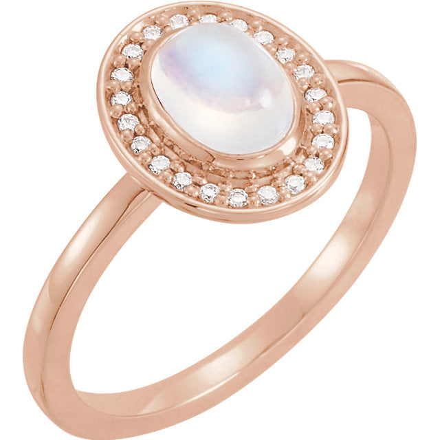14k Gold Oval Rainbow Moonstone Diamond Halo Ring - White, Yellow or Rose or Platinum- Sparkle & Jade-SparkleAndJade.com 71821:642:P