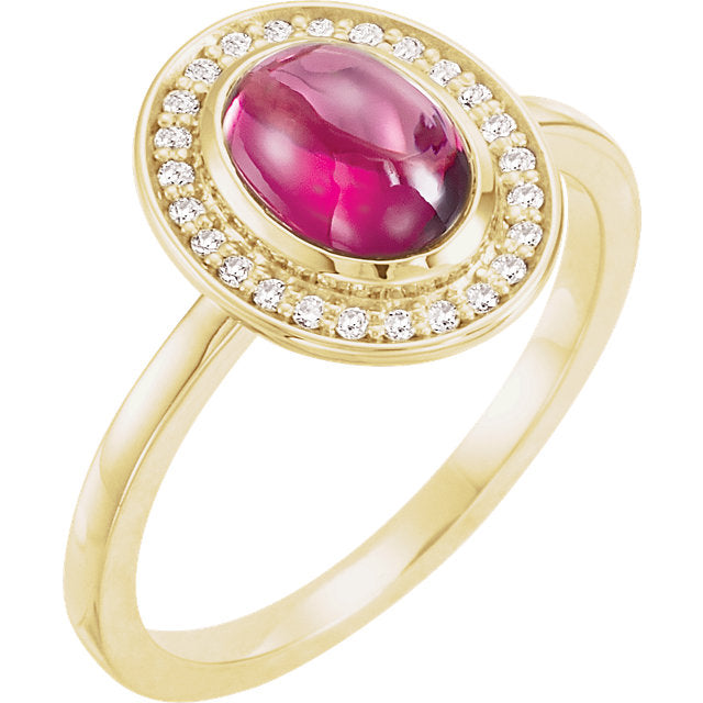 14k Gold Oval Rhodolite Garnet Diamond Halo Ring - White, Yellow or Rose or Platinum- Sparkle & Jade-SparkleAndJade.com 