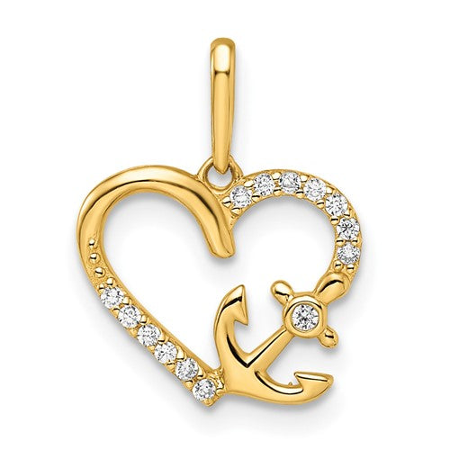 14k Gold Petite CZ with Anchor Heart Pendant- Sparkle & Jade-SparkleAndJade.com YC1507