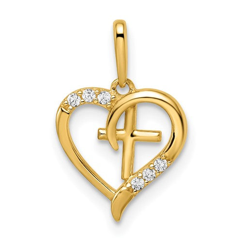 14k Gold Petite Heart with Cross Charm Pendant- Sparkle & Jade-SparkleAndJade.com YC1488