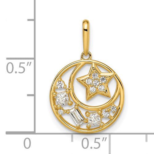 14k Gold Petite Star and Moon with CZ Charm Pendant- Sparkle & Jade-SparkleAndJade.com YC1469