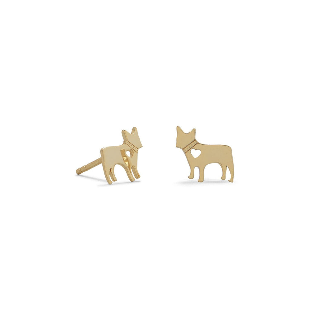 14k Gold Plated Sterling Silver French Bulldog Dog with Heart Stud Earrings- Sparkle & Jade-SparkleAndJade.com 66267