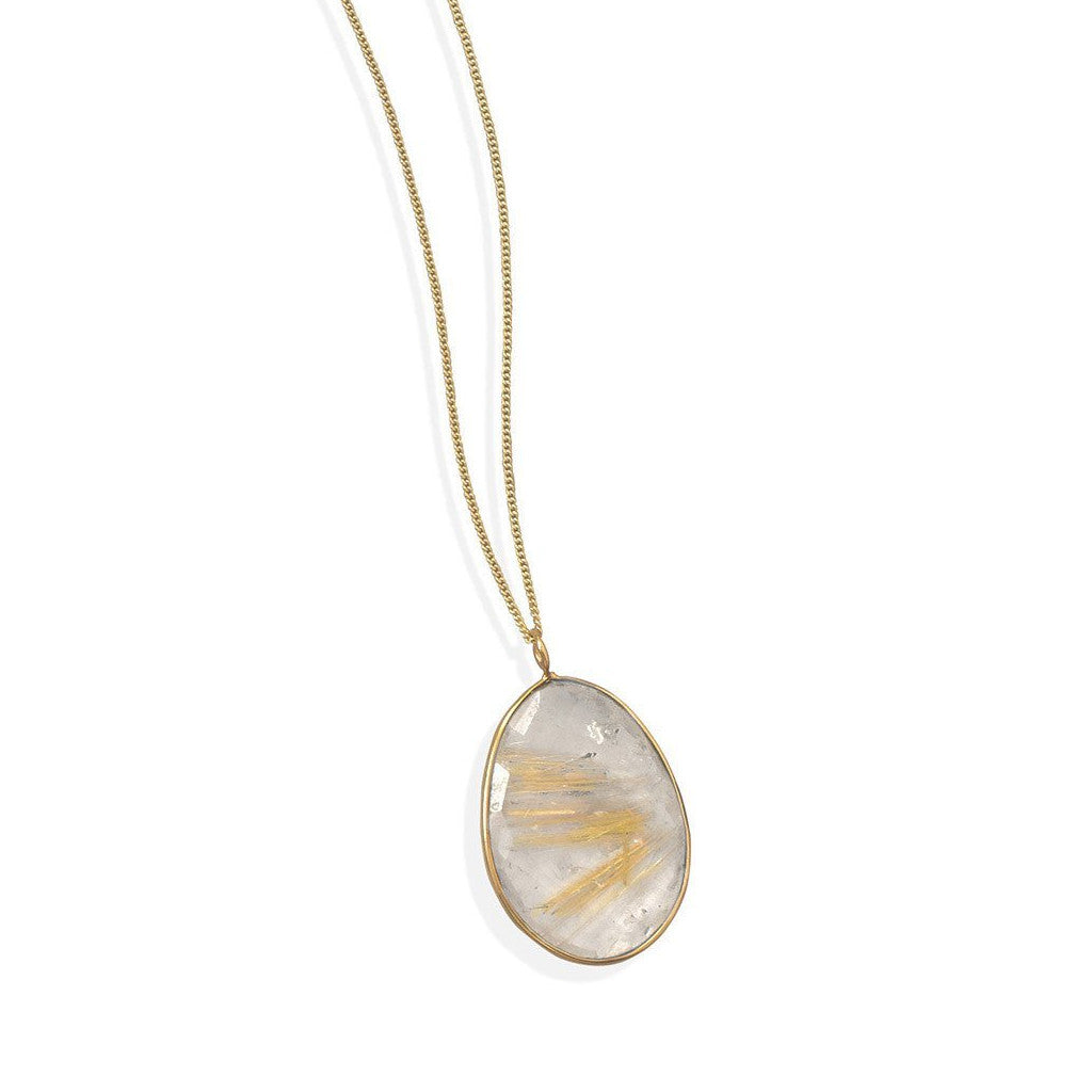 14k Gold Plated Sterling Silver Rutilated Quartz Pendant Necklace