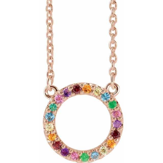 14k Gold Rainbow Natural Gemstone Circle Necklace- Sparkle & Jade-SparkleAndJade.com 688934:601:P