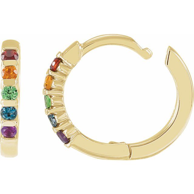 14k Gold Rainbow Natural Gemstone Huggie Hoop Earrings- Sparkle & Jade-SparkleAndJade.com 