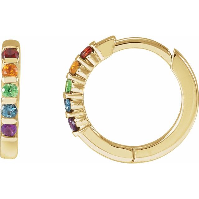 14k Gold Rainbow Natural Gemstone Huggie Hoop Earrings- Sparkle & Jade-SparkleAndJade.com 88323:601:P