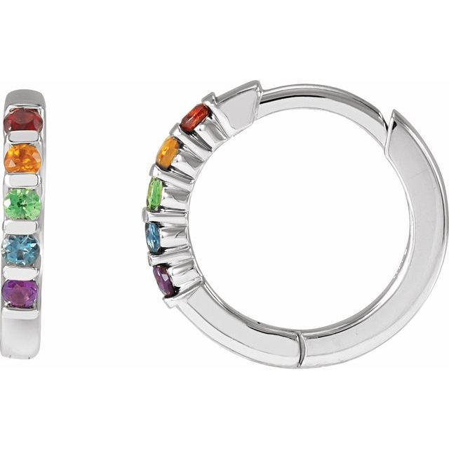 14k Gold Rainbow Natural Gemstone Huggie Hoop Earrings- Sparkle & Jade-SparkleAndJade.com 88323:602:P