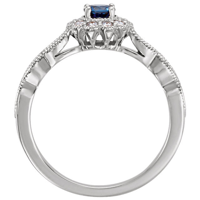 14k Gold Round Blue Sapphire & 1/3 CTW Diamond Ring- Sparkle & Jade-SparkleAndJade.com 