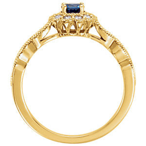 14k Gold Round Blue Sapphire & 1/3 CTW Diamond Ring- Sparkle & Jade-SparkleAndJade.com 