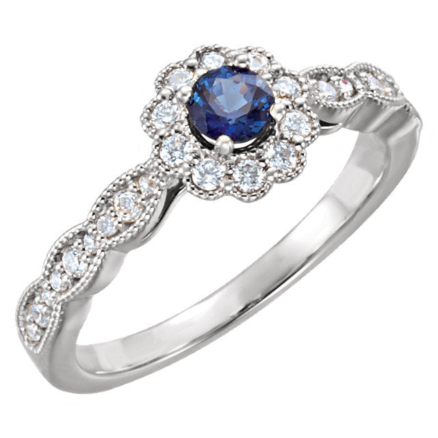 14k Gold Round Blue Sapphire & 1/3 CTW Diamond Ring- Sparkle & Jade-SparkleAndJade.com 71793:6000:P