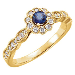 14k Gold Round Blue Sapphire & 1/3 CTW Diamond Ring- Sparkle & Jade-SparkleAndJade.com 71793:6002:P